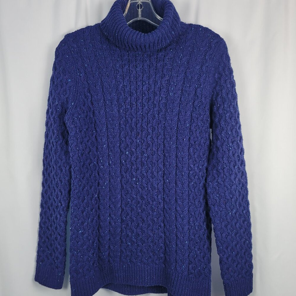 Lands' End Fishermen's Sweater Women's Size Small Wool Blend Royal Blue Purple